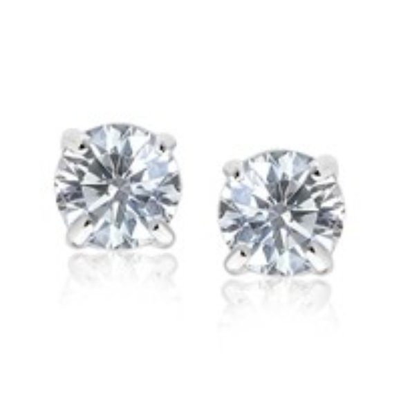 Faceted 4mm White Cubic Zirconia Stud Earrings in Sterling Silver - Picture 1 of 3